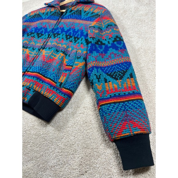Vintage David James Aztec Southwest Knit Bomber Jacket‎ Full Zip M Colorful Wool - Picture 6 of 10